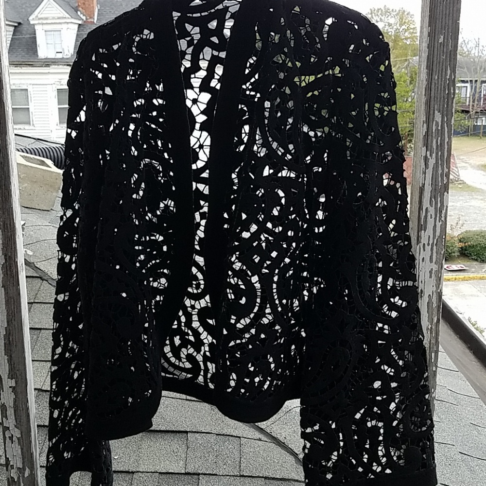 Linda Allard Ellen Tracy Black Lace Wool Jacket